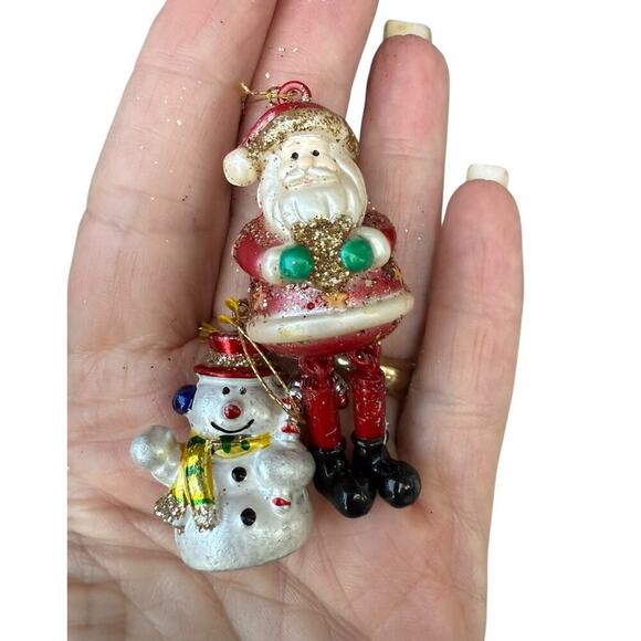 Vintage Mini Snowman and Santa Claus Ornament - Picture 1 of 2